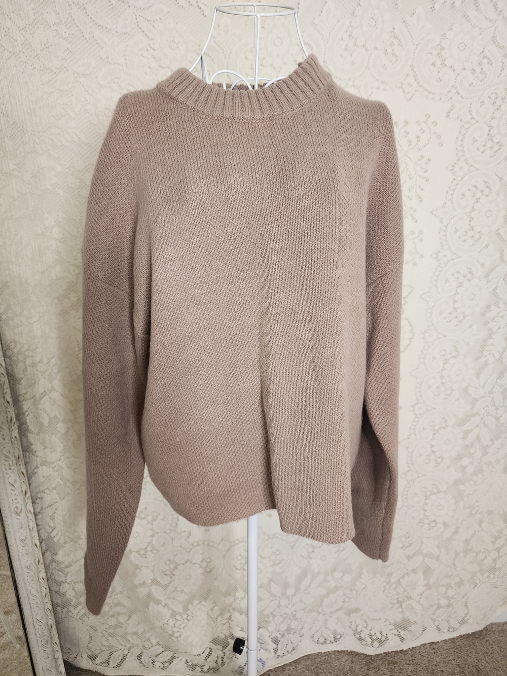 Cozy Rounded Mock Neck Sweater in Taupe